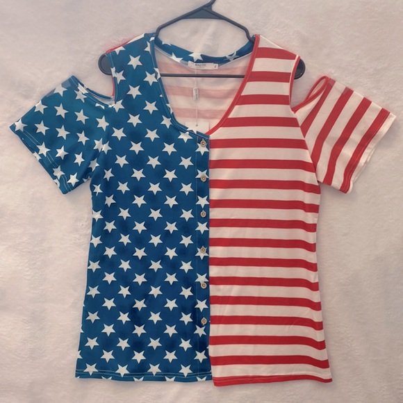 Women Cold Shoulder Button Down Short Sleeve Top-size XL - Picture 1 of 2